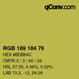 Color code: RGB 189 184 76 | qconv.com