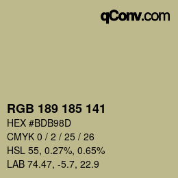 カラーコード: RGB 189 185 141 | qconv.com