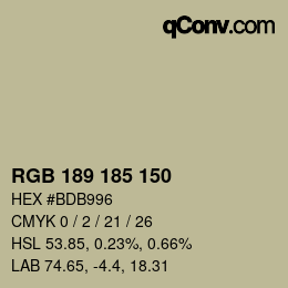 カラーコード: RGB 189 185 150 | qconv.com
