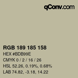 Color code: RGB 189 185 158 | qconv.com