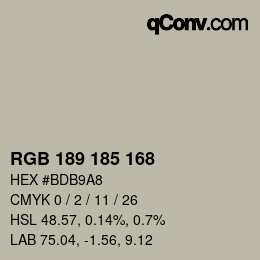 カラーコード: RGB 189 185 168 | qconv.com