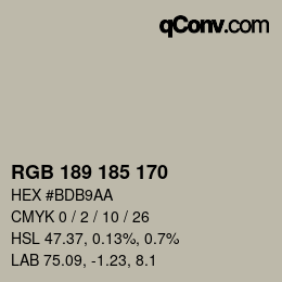 カラーコード: RGB 189 185 170 | qconv.com