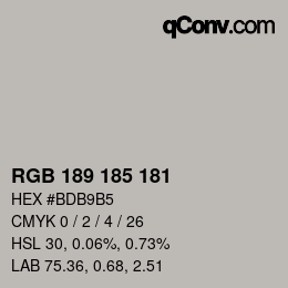 Color code: RGB 189 185 181 | qconv.com