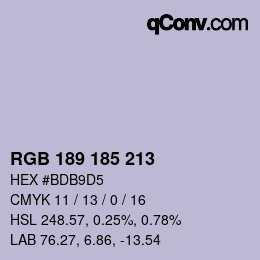 Color code: RGB 189 185 213 | qconv.com