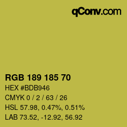 Color code: RGB 189 185 70 | qconv.com