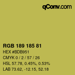 Color code: RGB 189 185 81 | qconv.com