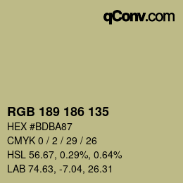 Color code: RGB 189 186 135 | qconv.com