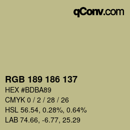 Color code: RGB 189 186 137 | qconv.com