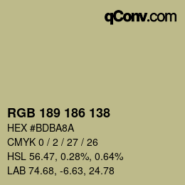 Color code: RGB 189 186 138 | qconv.com