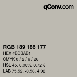 颜色代码: RGB 189 186 177 | qconv.com