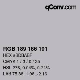 カラーコード: RGB 189 186 191 | qconv.com