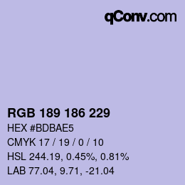 Color code: RGB 189 186 229 | qconv.com