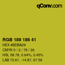 Color code: RGB 189 186 41 | qconv.com