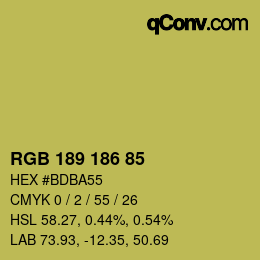 Color code: RGB 189 186 85 | qconv.com