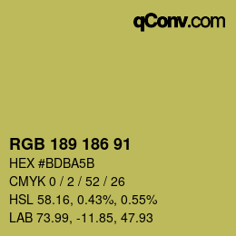Color code: RGB 189 186 91 | qconv.com