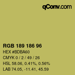 Color code: RGB 189 186 96 | qconv.com