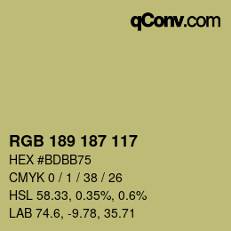 Color code: RGB 189 187 117 | qconv.com