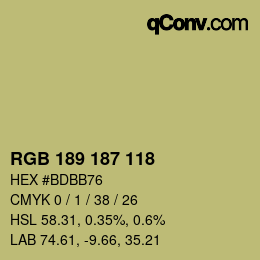 Color code: RGB 189 187 118 | qconv.com
