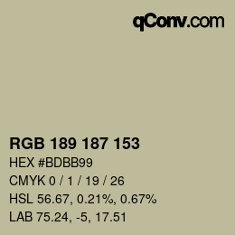 カラーコード: RGB 189 187 153 | qconv.com