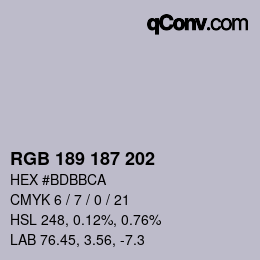 Color code: RGB 189 187 202 | qconv.com