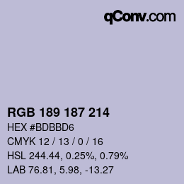Color code: RGB 189 187 214 | qconv.com