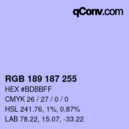 Color code: RGB 189 187 255 | qconv.com