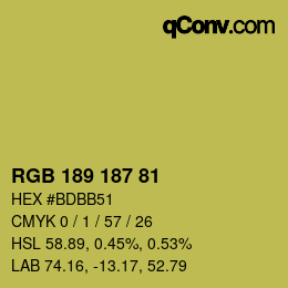 Color code: RGB 189 187 81 | qconv.com