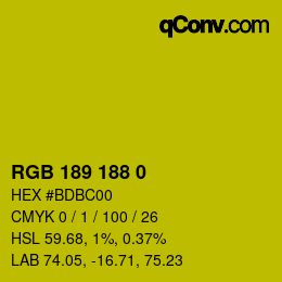 カラーコード: RGB 189 188 0 | qconv.com