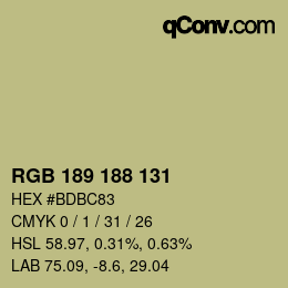 Color code: RGB 189 188 131 | qconv.com