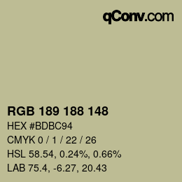 Código de color: RGB 189 188 148 | qconv.com