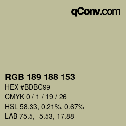 Color code: RGB 189 188 153 | qconv.com