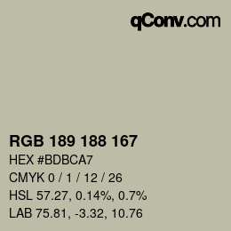 Color code: RGB 189 188 167 | qconv.com