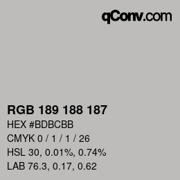 Color code: RGB 189 188 187 | qconv.com