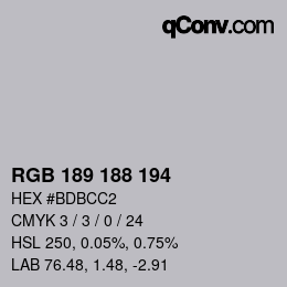 Color code: RGB 189 188 194 | qconv.com