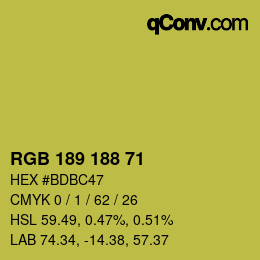 Color code: RGB 189 188 71 | qconv.com