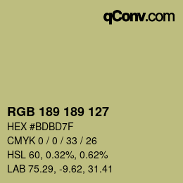 Color code: RGB 189 189 127 | qconv.com