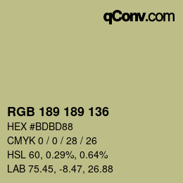 Color code: RGB 189 189 136 | qconv.com