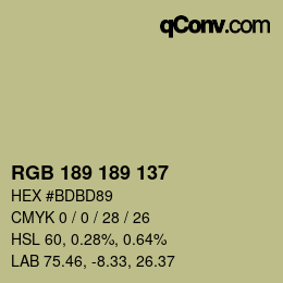 Color code: RGB 189 189 137 | qconv.com
