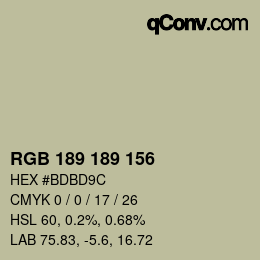カラーコード: RGB 189 189 156 | qconv.com