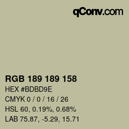 颜色代码: RGB 189 189 158 | qconv.com