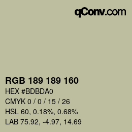 Color code: RGB 189 189 160 | qconv.com