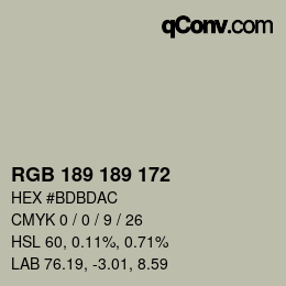 Color code: RGB 189 189 172 | qconv.com