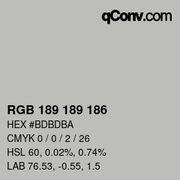 Color code: RGB 189 189 186 | qconv.com