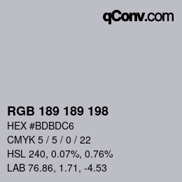 颜色代码: RGB 189 189 198 | qconv.com