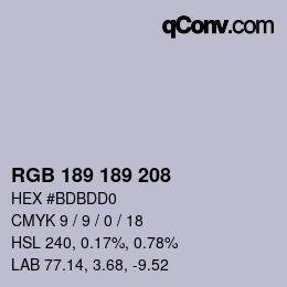 カラーコード: RGB 189 189 208 | qconv.com