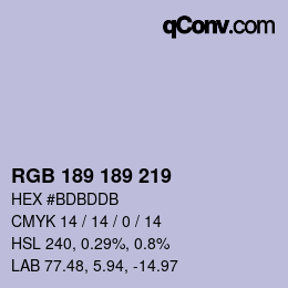Color code: RGB 189 189 219 | qconv.com