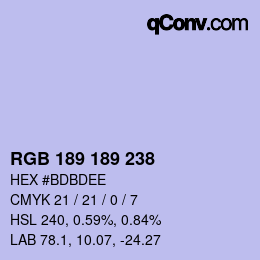 Color code: RGB 189 189 238 | qconv.com