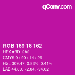 Color code: RGB 189 18 162 | qconv.com
