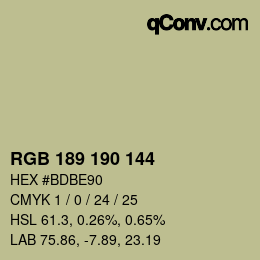 Código de color: RGB 189 190 144 | qconv.com