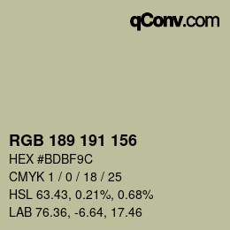 カラーコード: RGB 189 191 156 | qconv.com